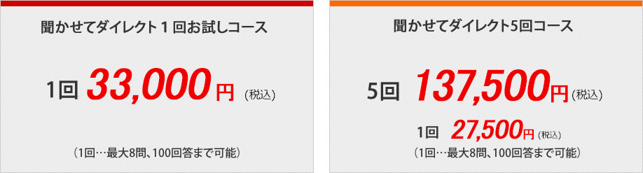 50回コース1回19,800円（税込）、100回コース1回14,850円（税込）